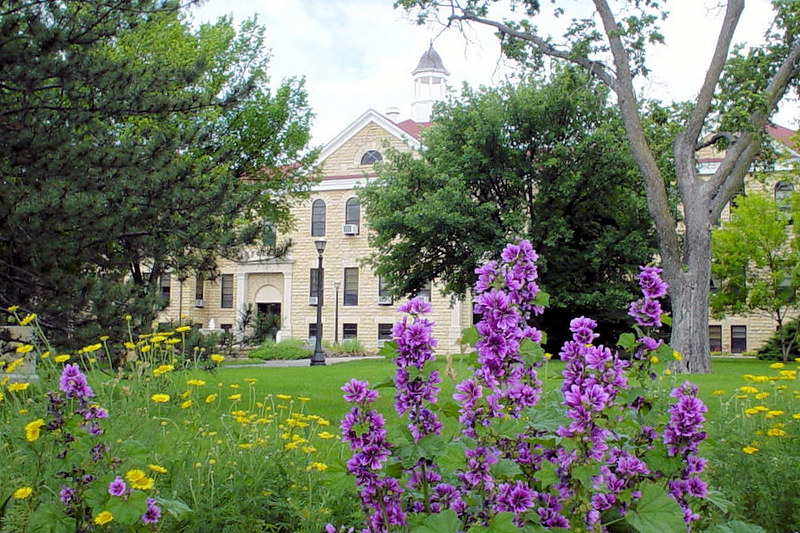 Flowers in front of FHSU administration building